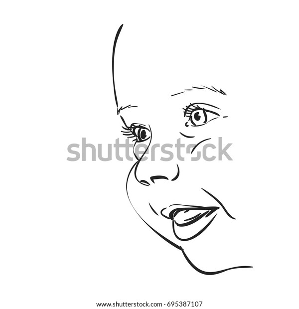 プロファイルに幸せな笑顔の赤ちゃんのスケッチ 白い背景に手描きのベクトルイラスト のベクター画像素材 ロイヤリティフリー