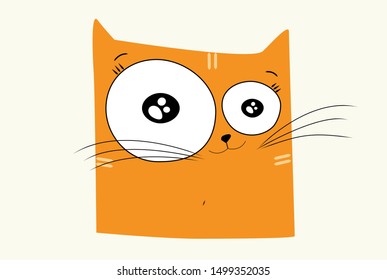 Sketch of a happy, smiling ginger cat drawn in vector on a light background