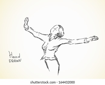 Sketch of happy young woman Vector