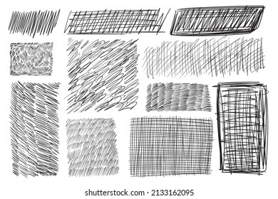 Sketch hatched frames. Scribble texture background, pencil thick line hatching pattern, freehand ink hatchings, scribble rectangles vector illustration, vintage hand drawn imitation