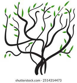 Sketch hatched leaves and twigs collection. Scribble dry branches, handdrawn sketchy plant elements isolated on white