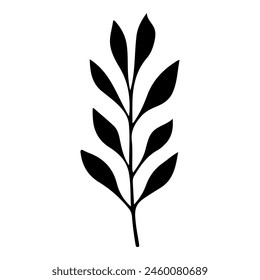 Sketch of hawthorn leaf. Vector illustration. Black and white.