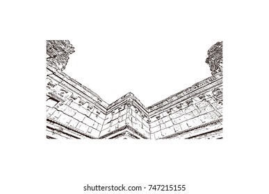 Sketch of Hazara Rama Temple in Hampi Karnataka, India in vector illustration.