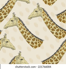 sketch of the head of a giraffe. Seamless pattern.