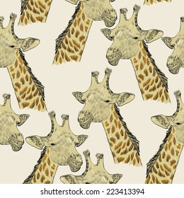 sketch of the head of a giraffe. Seamless pattern.