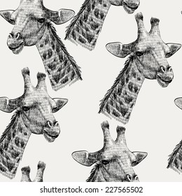 sketch of the head of a giraffe. Seamless pattern.