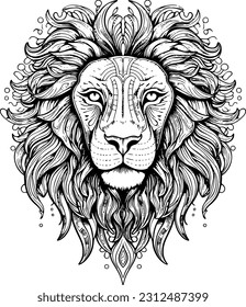 sketch head lion line art vector. black and white