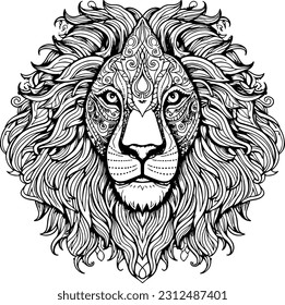 sketch head lion line art vector. black and white