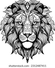 sketch head lion line art vector. black and white