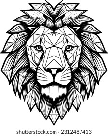 sketch head lion line art vector. black and white