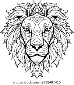 sketch head lion line art vector. black and white