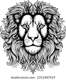 sketch head lion line art vector. black and white