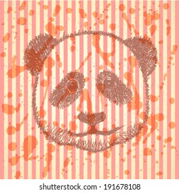 Sketch head of panda, vector vintage background