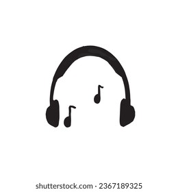 sketch of headphones and music icons in the middle of a white background. vector illustration