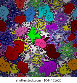 Sketch heart elements on black, red and violet colors. Seamless love pattern. Wrapping paper. Valentine':s day. Vector illustration. Love repeated backdrop for girl, textile, clothes.