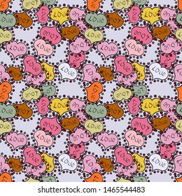 Sketch heart elements on black, pink and neutral colors. Valentine':s day. Wrapping paper. Vector illustration. Seamless love pattern. Love repeated backdrop for girl, textile, clothes.