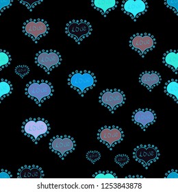 Sketch heart elements on neutral, black and blue colors. Romantic seamless. Valentine':s day. Love repeated backdrop for girl, textile, clothes, wrapping paper. Vector illustration.