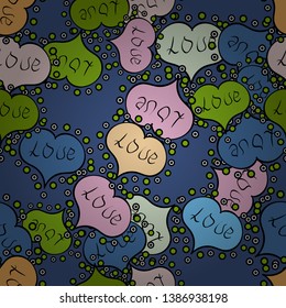 Sketch heart elements on neutral and blue colors. Vector illustration. Baby background with colorful hearts. Flat background for design. Valentine':s day. Hearts seamless pattern. Wrapping paper.