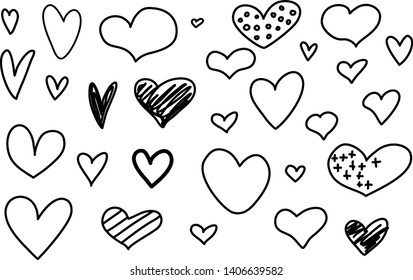 Sketch heart, great design for any purposes. Shape vector icon,romantic love symbol. Isolated set.