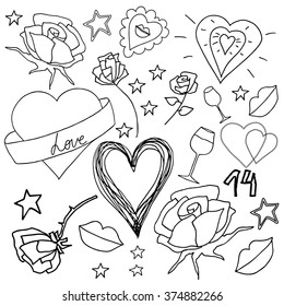 Sketch Heart Icons Set. Hand drawn vector icons and illustrations.