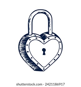 Sketch Heart Lock Icon Vector Illustration