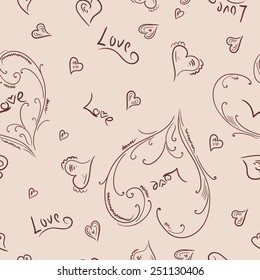 Sketch heart pattern | Hand-painted doodle seamless background in pastel colors for romantic design