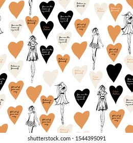 Sketch heart pattern. Seamless backdrop.