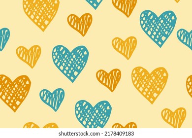 Sketch heart shapes vector endless pattern. Love concept background. Holiday decorative print. Cute hearts ornament. Valentine Day wrapping paper. Lovely baby clothes design.