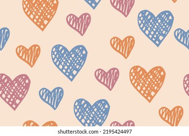 Esbozar formas cardíacas vectoriales interminables. Antecedentes del concepto de amor. Impresión decorativa de vacaciones. Corazón de la textura del perro adorno. Papel de envoltura de San Valentín. Bonito diseño de ropa de bebé.