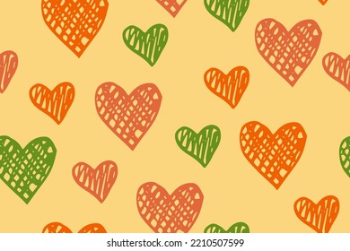 Esbozar formas cardíacas vectoriales interminables. Antecedentes del concepto de amor. Corazón de la textura del perro adorno. Papel de envoltura de bodas. Impresión textil romántica. 
