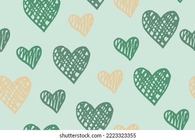 Esbozar formas cardíacas vectoriales interminables. Antecedentes del concepto de amor. Ornamento de corazones de textura dibujada a mano. Papel de envoltura de San Valentín. Bonito diseño de dibujos animados.