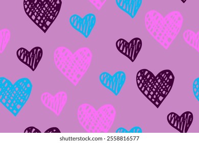 Sketch heart shapes vector endless pattern. Love concept background. Cute hearts ornament. Wedding wrapping paper. Lovely baby clothes design.