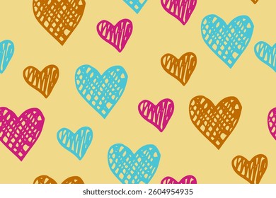 Sketch heart shapes vector endless pattern. Love concept background. Decorative grunge hearts ornament. Wedding wrapping paper. Lovely cartoon design.