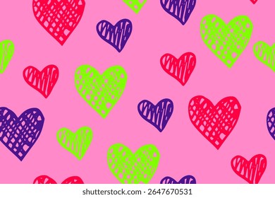 Sketch heart shapes vector endless pattern. Love concept background. Holiday decorative print. Decorative grunge hearts ornament. Birthday wrapping paper. Lovely cartoon design.