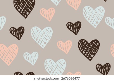 Sketch heart shapes vector endless pattern. Love concept background. Holiday decorative print. Doodle texture hearts ornament. Birthday wrapping paper. Lovely cartoon design.