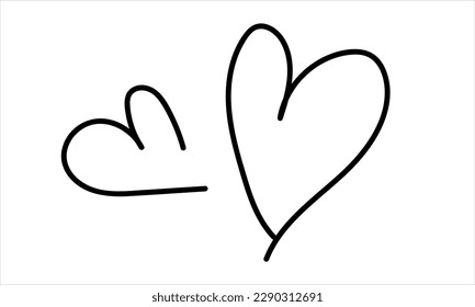 Skizze eines Herzens als feste Linie auf weißem Hintergrund. Zwei Herzen sind gezogen. Doodle-Ziehdoodle ablegen. Ein Zeichen der Liebe.