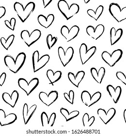 Sketch hearts pattern. Hand drawn valentines love heart ornament for wrapping paper, anniversary greeting cards, black ink romance hearts vector seamless background. romantic print wallpaper texture