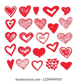 Sketch hearts. Romantic doodle love elements. Hearted shapes valentines day vector icons