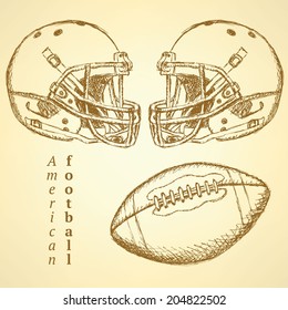 Sketch helmet and american football ball, background 