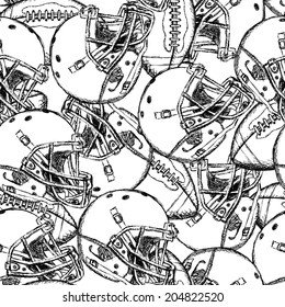 Sketch Helmet And American Football Ball, Seamless Pattern