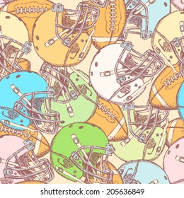 Sketch Helmet And American Football Ball, Seamless Pattern