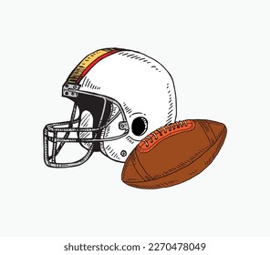 sketch of the helmet  american  football and ball, isolated on white background