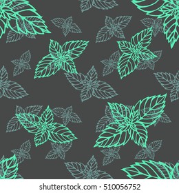 Sketch herbal mint. Hand drawn vector seamless pattern. Herbs for packaging design, cards, postcards and book illustrations.