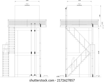 sketch of a high water reservoir tower and a ladder leading to the top of the reservoir