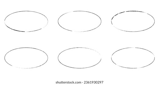 Sketch highlight brush ovals frames. Doodle hand drawn marker highlight scrawl circles frame. Highlighting text and important objects. Round scribble frames. Stock vector illustration isolated.