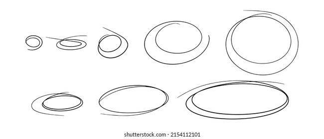 Sketch highlight ovals line. Doodle Marker hand drawn highlight scrawl circles . Marker sketch. Highlighting text and important objects. Round scribble frames. Stock vector illustration on white.