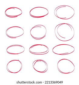 Sketch highlight ovals line. Marker sketch Doodle hand drawn highlight scrawl circles. Highlighting text and important objects. Round scribble frames. Stock vector illustration on white.