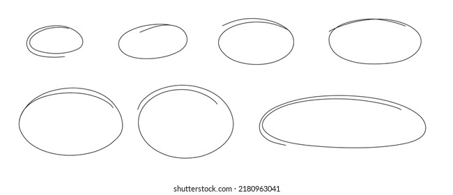 Sketch highlight ovals marker line. Doodle Marker hand drawn highlight scrawl circles . Marker sketch. Highlighting text and important objects. Round scribble frames. vector illustration on white.