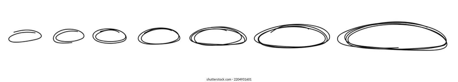 Sketch markieren Sie die Schlagzeile der Ovale. Doodle Marker handgezeichnet markieren Schrott Kreise. Marker-Skizze. Hervorhebung von Text und wichtigen Objekten. Runde Schreib-Rahmen. Stock-Vektorgrafik.