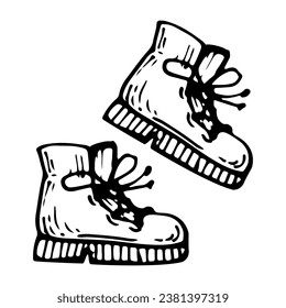 Sketch hiking boots. Walking shoes. Hand drawn illustration.